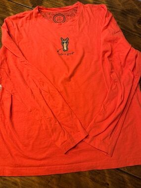Life Is Good L/S Crewneck Tee w/Horse Graphic. Size L.  Deep orange color